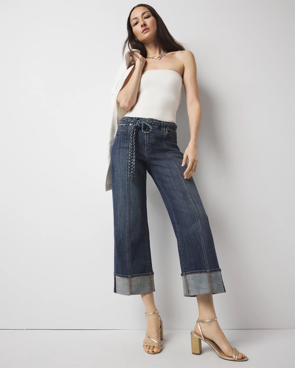 High-Rise Cuffed Wide Leg Cropped Jean | White House Black